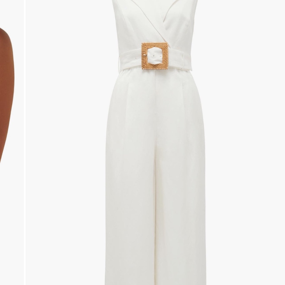 White Sleeveless Jumpsuit with belt - Picture 5 of 7